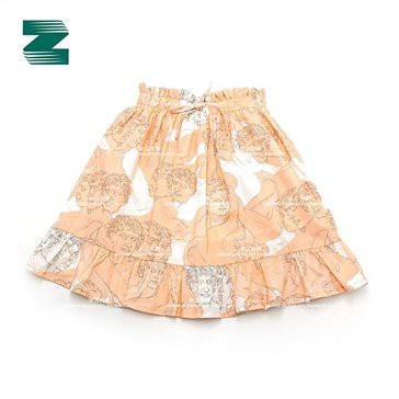 Falda estampada con cintura elástica tejida de algodón con volantes